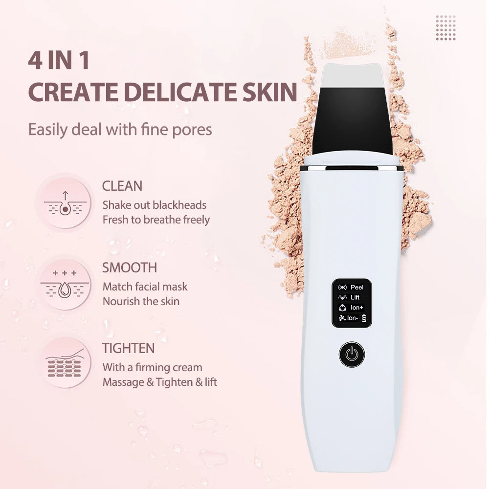Ultrasonic Skin Scrubber Peeling Blackhead Remover Machine EMS Deep Face Cleaning Ultrasonic Ion Acne Pore Cleaner Facial Shovel