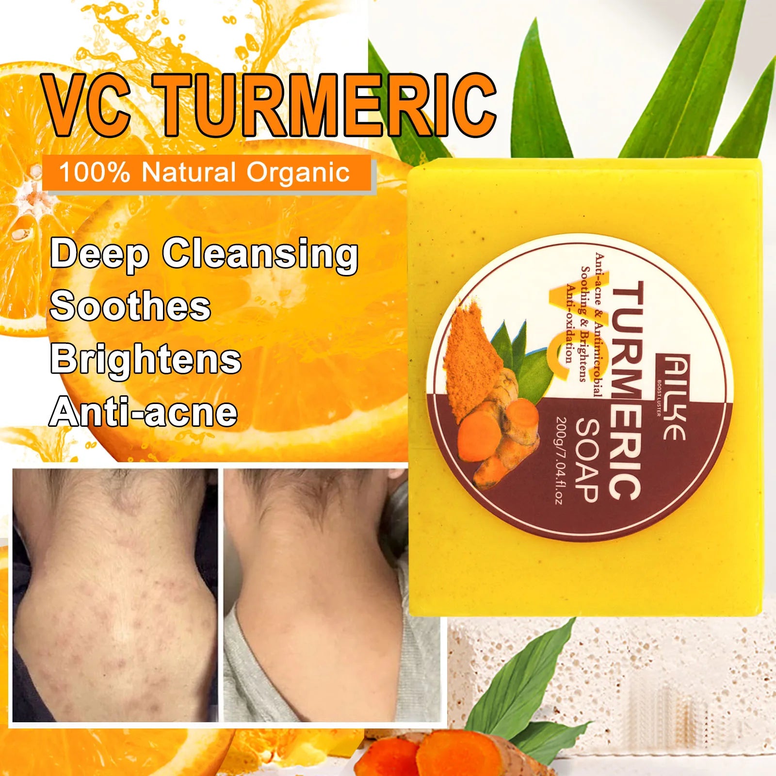 AILKE Organic Turmeric Skin Care Set, Reduce Acne, Cleaning Skin, Exfoliation, Whiten Skin, Even Skin Tone, Improve Dry Skin
