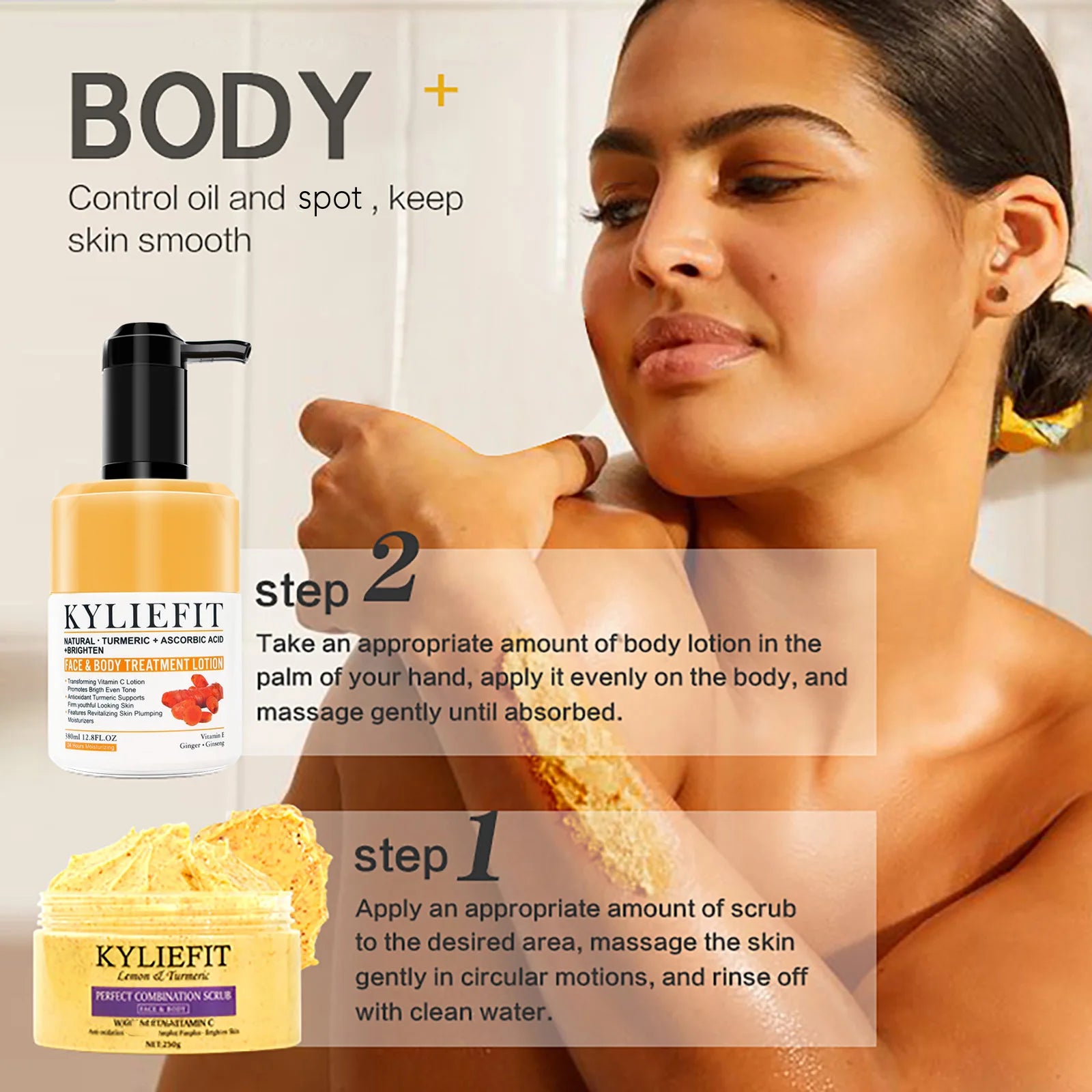 AILKE Organic Turmeric Skin Care Set, Reduce Acne, Cleaning Skin, Exfoliation, Whiten Skin, Even Skin Tone, Improve Dry Skin