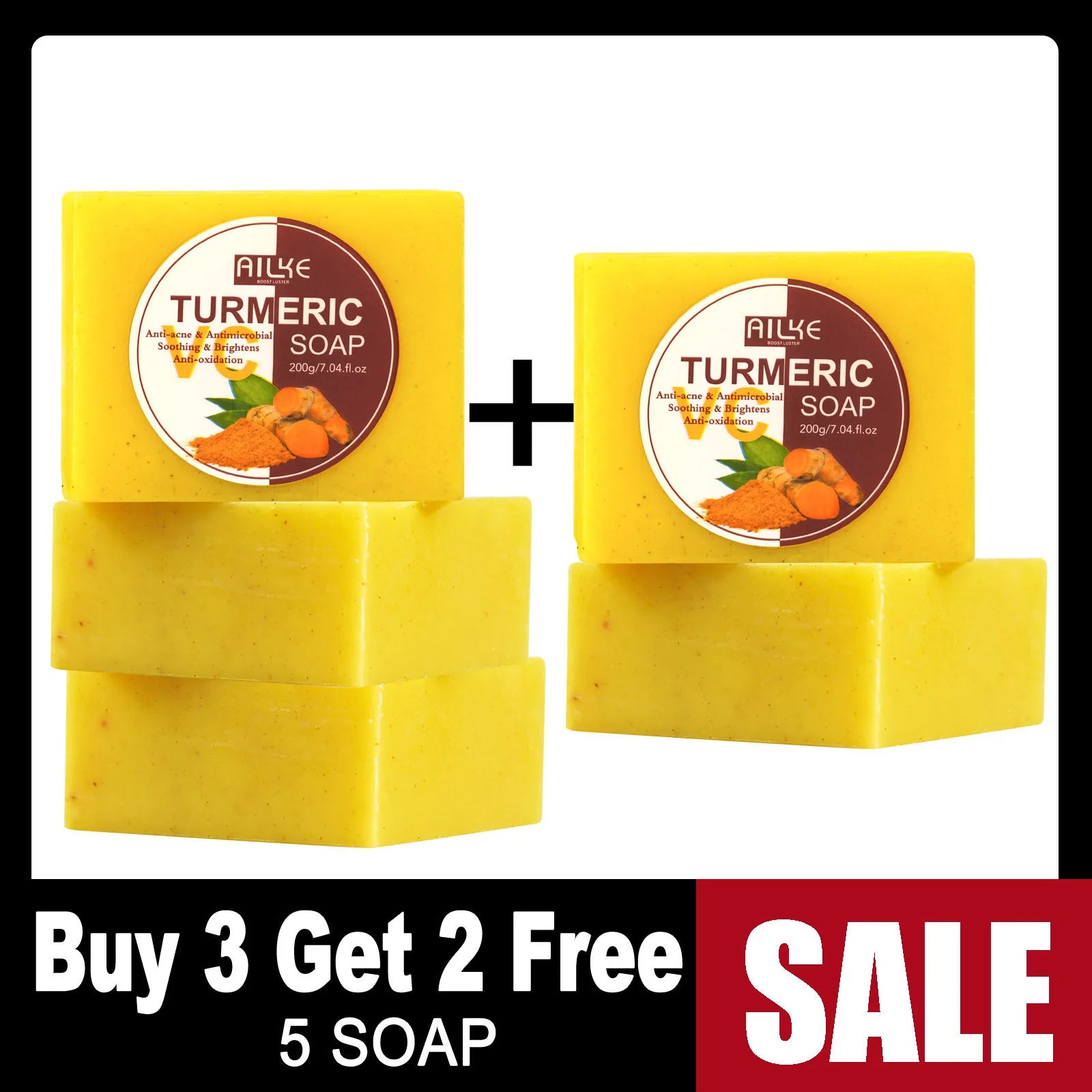AILKE Organic Turmeric Skin Care Set, Reduce Acne, Cleaning Skin, Exfoliation, Whiten Skin, Even Skin Tone, Improve Dry Skin